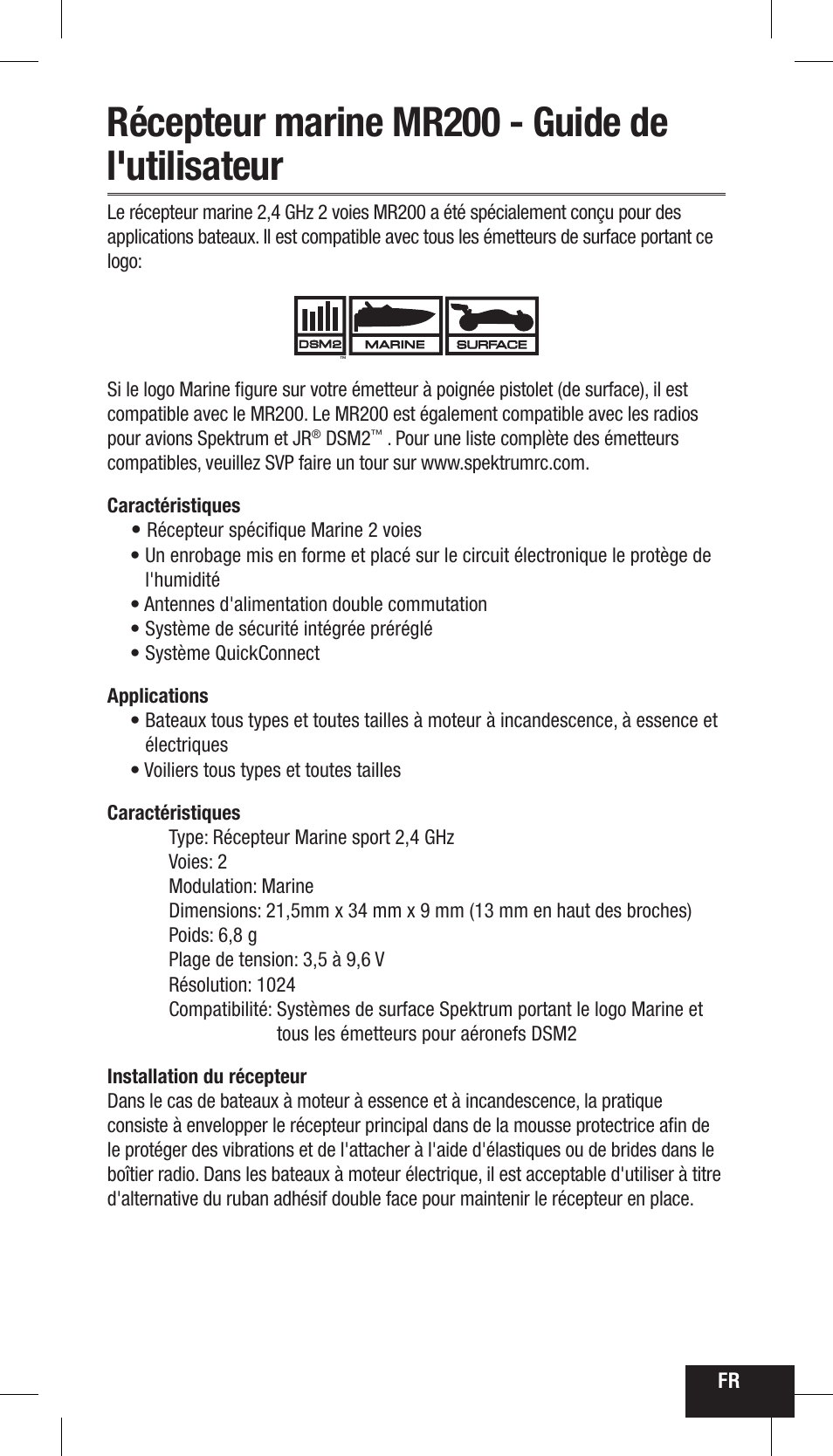 18020_spm_mr200_fr, Récepteur marine mr200 - guide de l'utilisateur | Spektrum SPMMR200 User Manual | Page 23 / 48