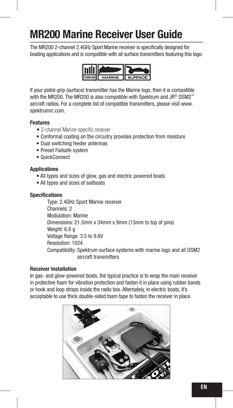 Mr200 marine receiver user guide | Spektrum SPMMR200 User Manual | Page 3 / 48