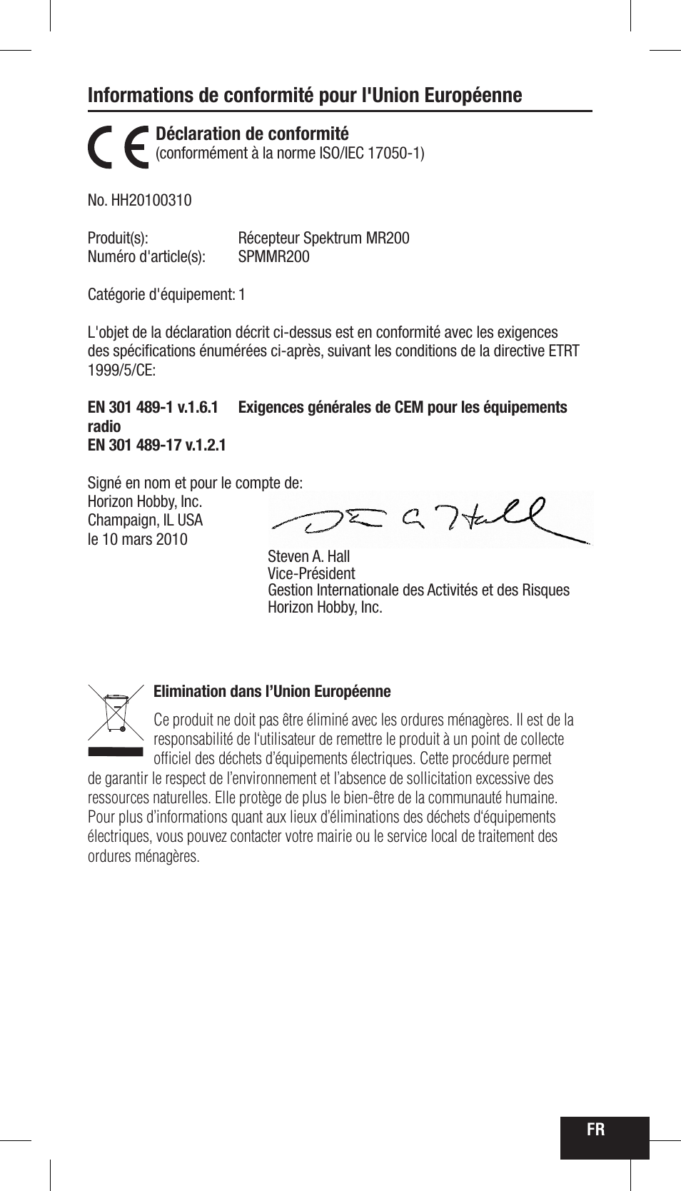 Informations de conformité pour l'union européenne | Spektrum SPMMR200 User Manual | Page 33 / 48