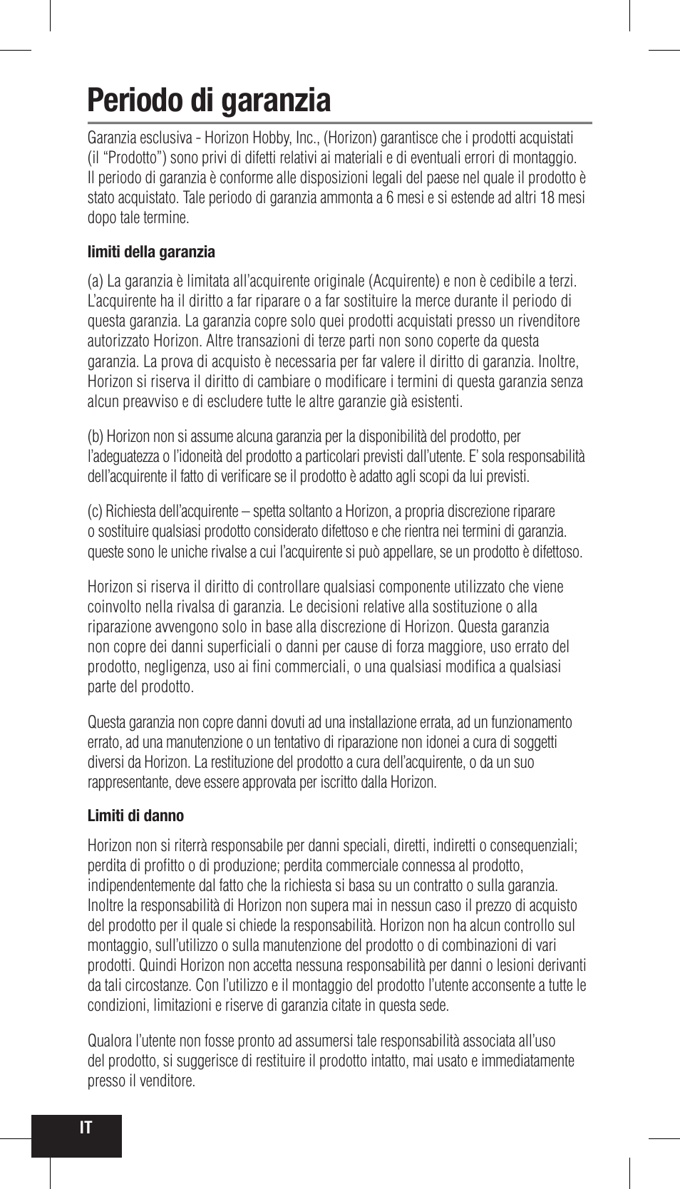 Periodo di garanzia | Spektrum SPMMR200 User Manual | Page 42 / 48
