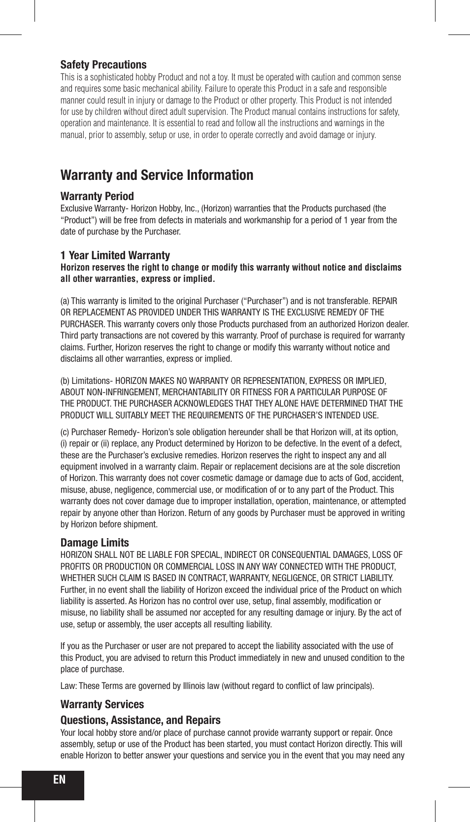 Warranty and service information | Spektrum SPMMR200 User Manual | Page 8 / 48