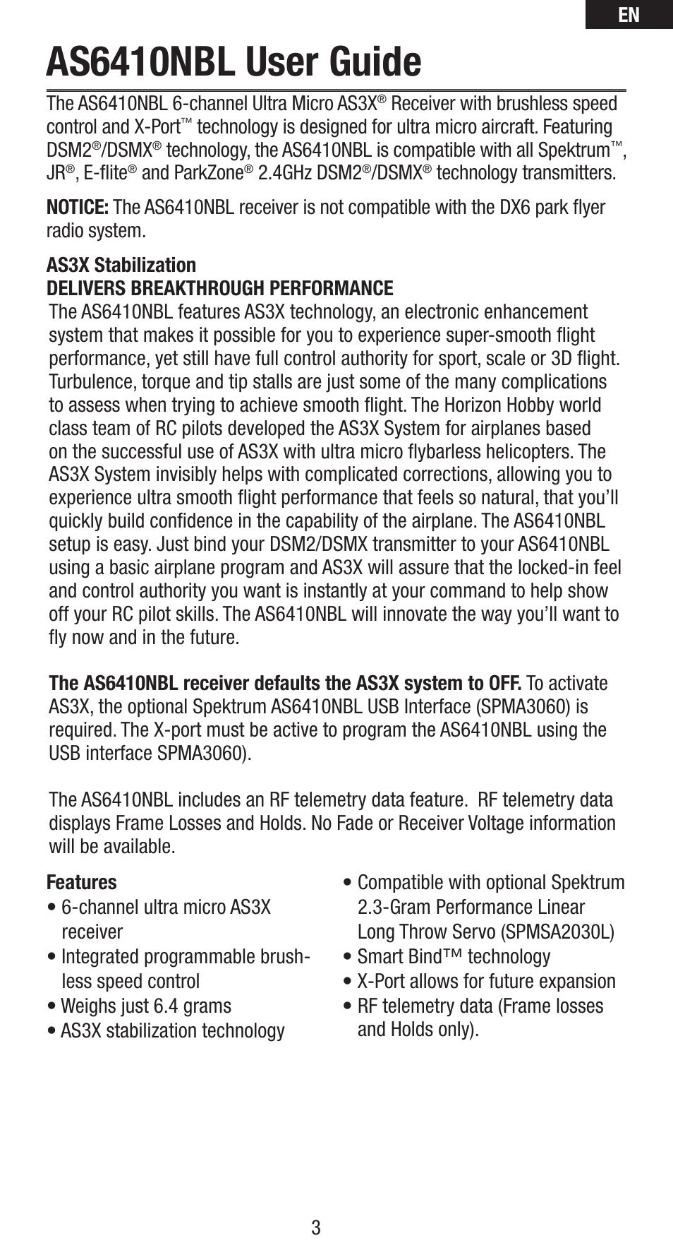 As6410nbl user guide | Spektrum SPMAS6410NBL User Manual | Page 3 / 16
