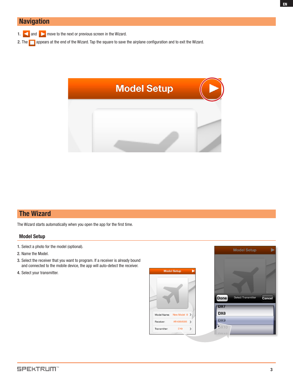 Navigation, The wizard | Spektrum SPMAR6335 AS3X_Programmer User Manual | Page 3 / 10