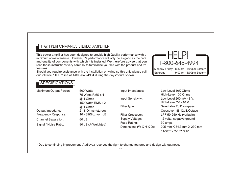 Help | Audiovox AXT-500 User Manual | Page 3 / 17