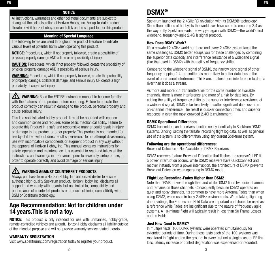 Dsmx | Spektrum SPMAR9310 User Manual | Page 2 / 45