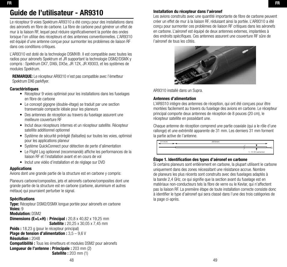 Guide de l’utilisateur - ar9310 | Spektrum SPMAR9310 User Manual | Page 25 / 45
