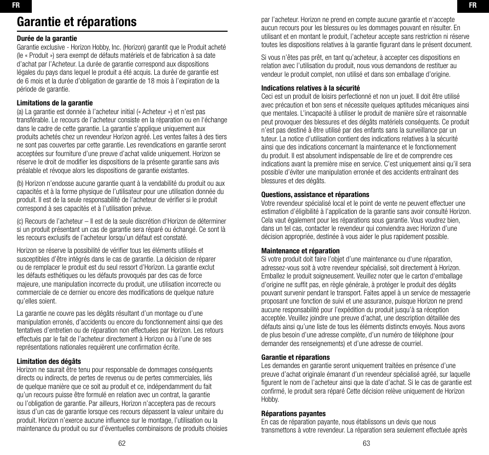 Garantie et réparations | Spektrum SPMAR9310 User Manual | Page 32 / 45
