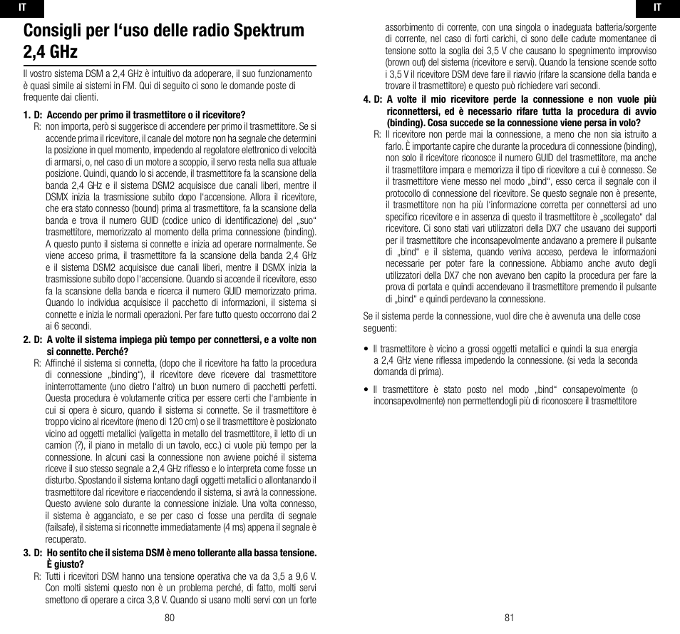 Consigli per l‘uso delle radio spektrum 2,4 ghz | Spektrum SPMAR9310 User Manual | Page 41 / 45