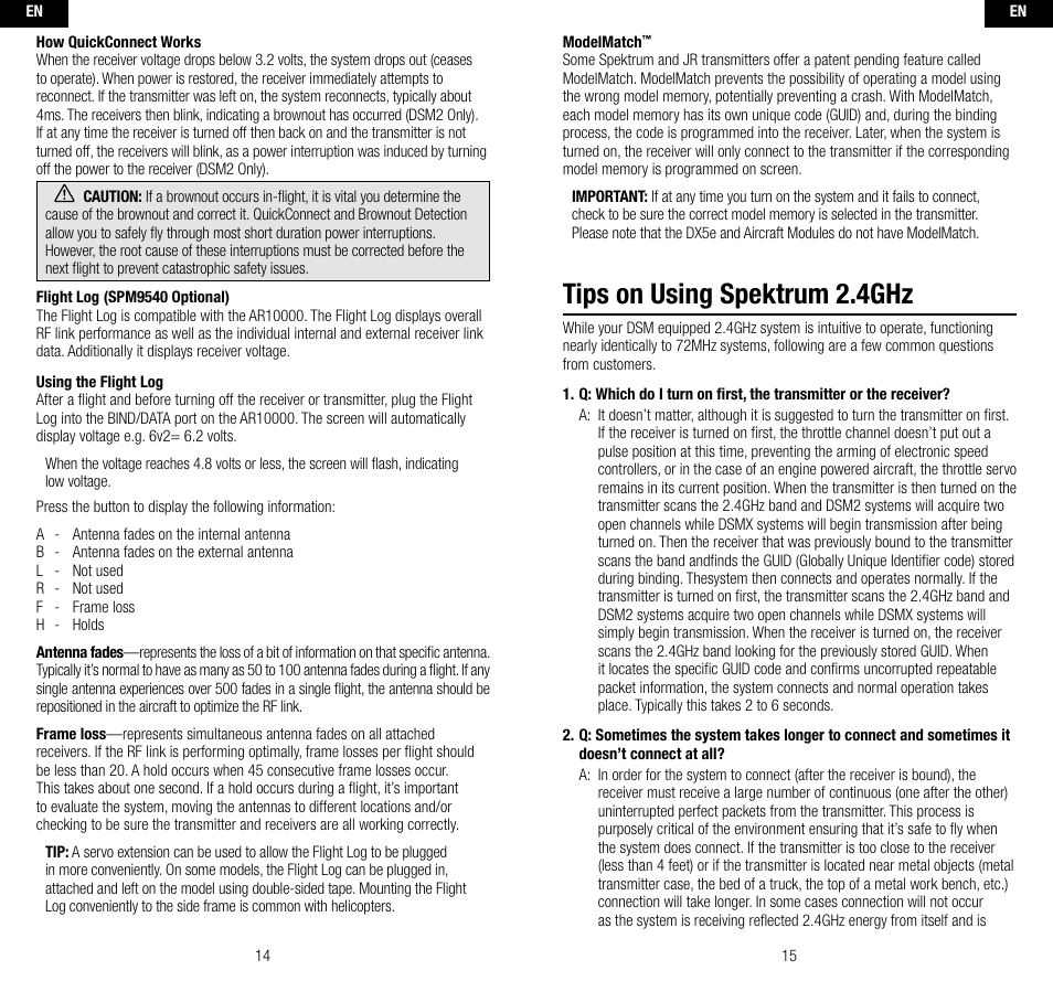 Tips on using spektrum 2.4ghz | Spektrum SPMAR9310 User Manual | Page 8 / 45