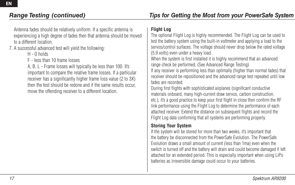 Range testing (continued) | Spektrum SPMAR9200 User Manual | Page 17 / 92