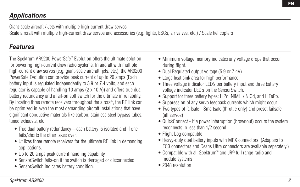 Spektrum SPMAR9200 User Manual | Page 2 / 92