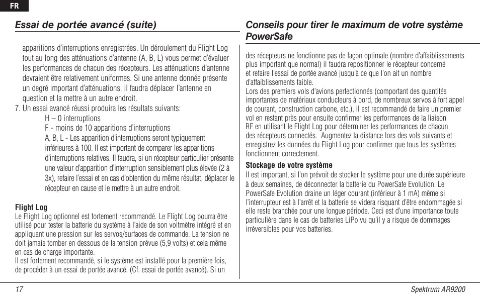 Essai de portée avancé (suite) | Spektrum SPMAR9200 User Manual | Page 63 / 92
