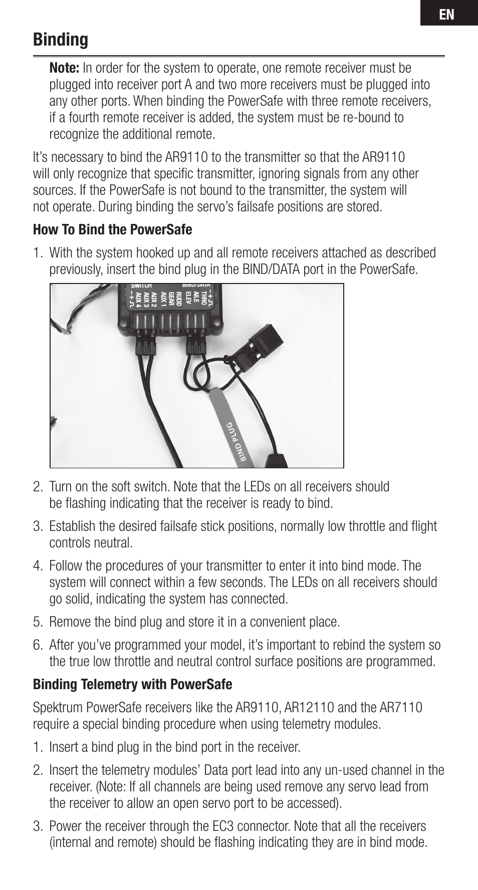 Binding | Spektrum SPMAR9110 User Manual | Page 15 / 100