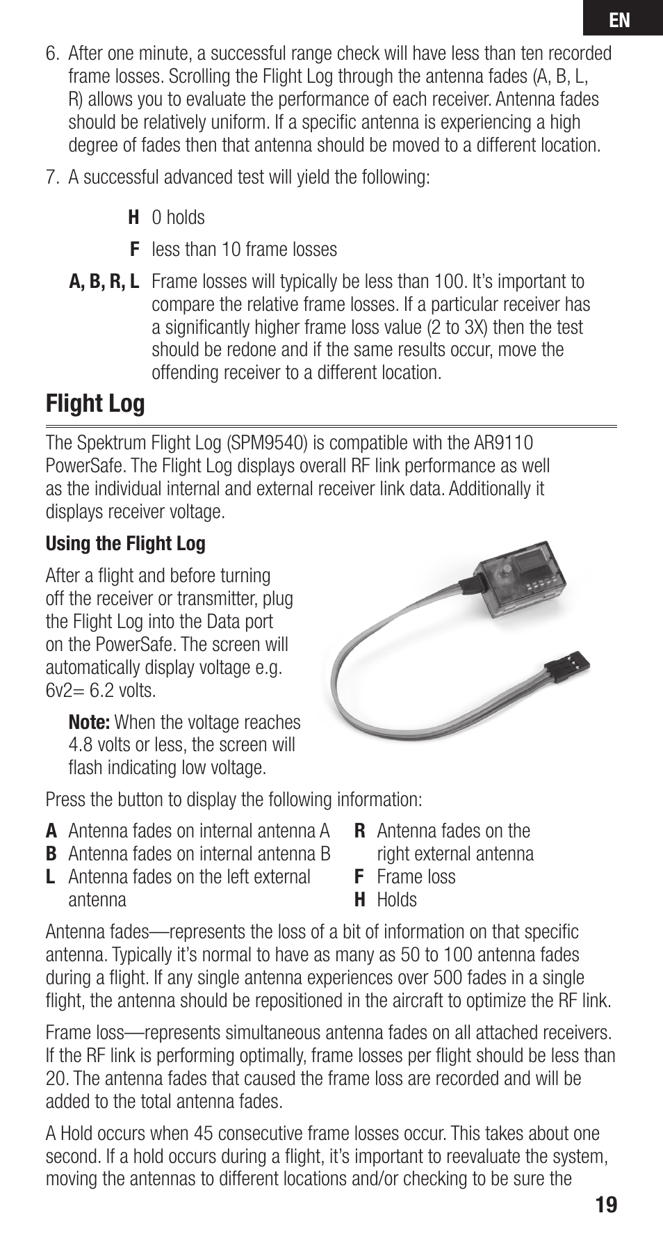 Flight log | Spektrum SPMAR9110 User Manual | Page 19 / 100