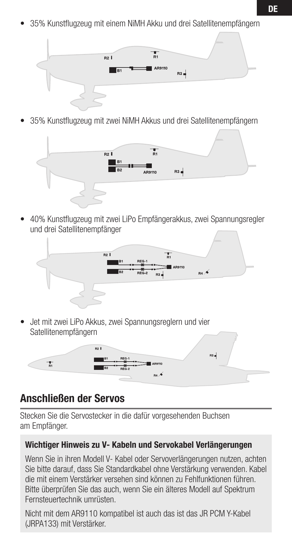 Anschließen der servos | Spektrum SPMAR9110 User Manual | Page 39 / 100