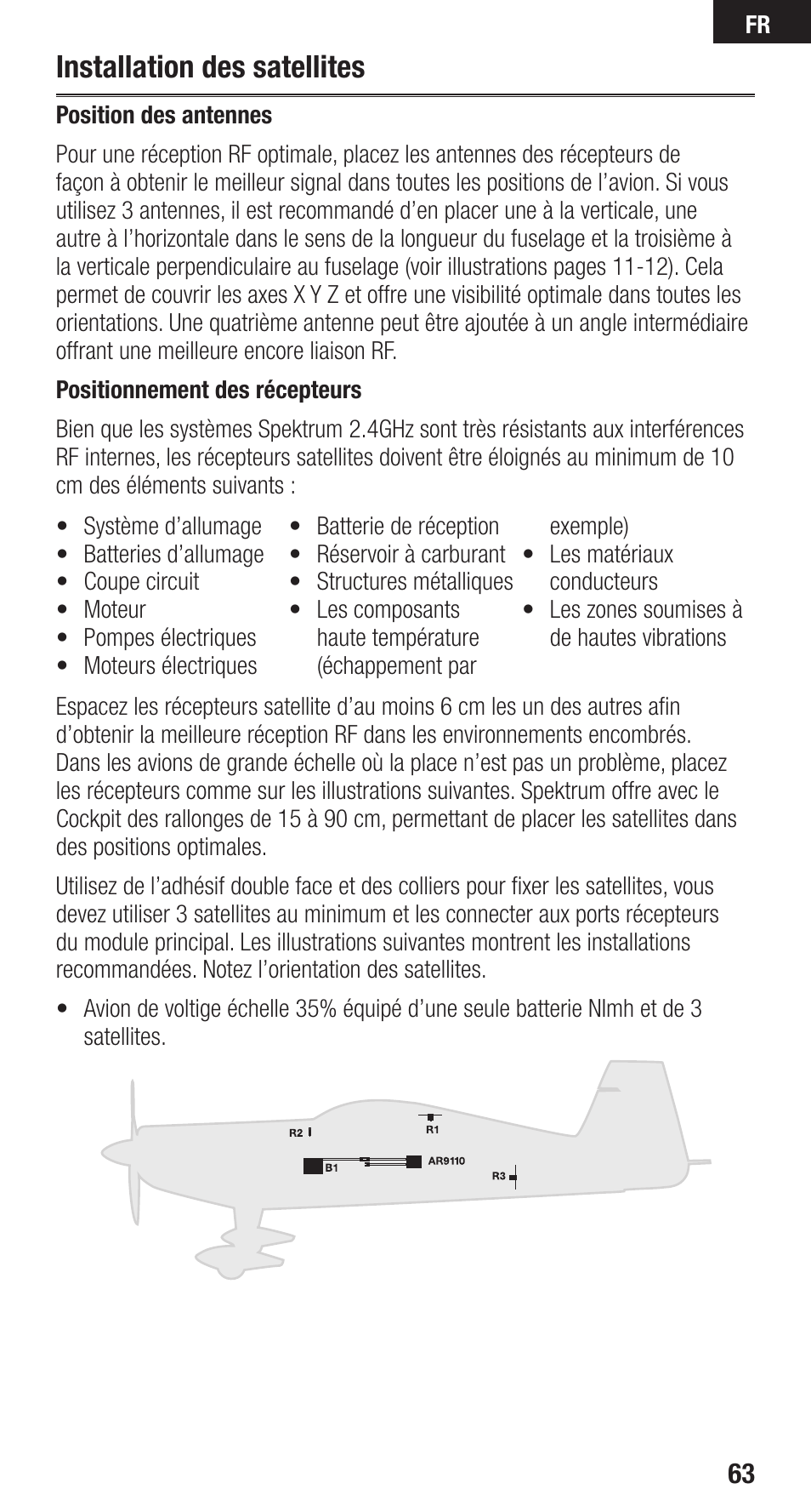 Installation des satellites | Spektrum SPMAR9110 User Manual | Page 63 / 100