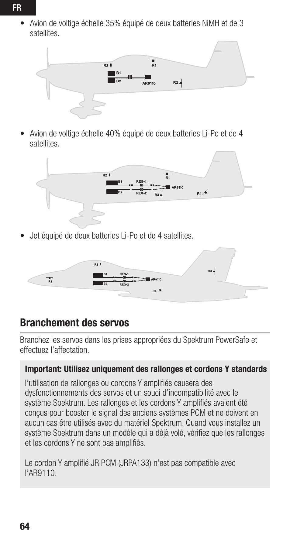 Branchement des servos | Spektrum SPMAR9110 User Manual | Page 64 / 100