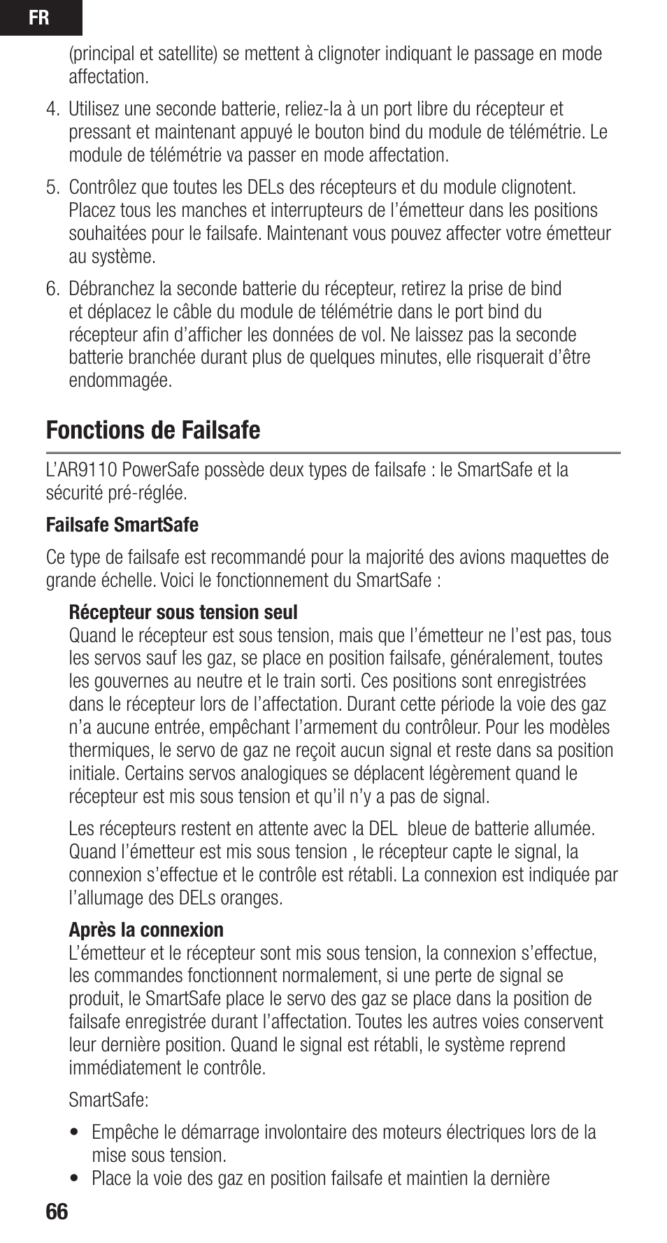 Fonctions de failsafe | Spektrum SPMAR9110 User Manual | Page 66 / 100