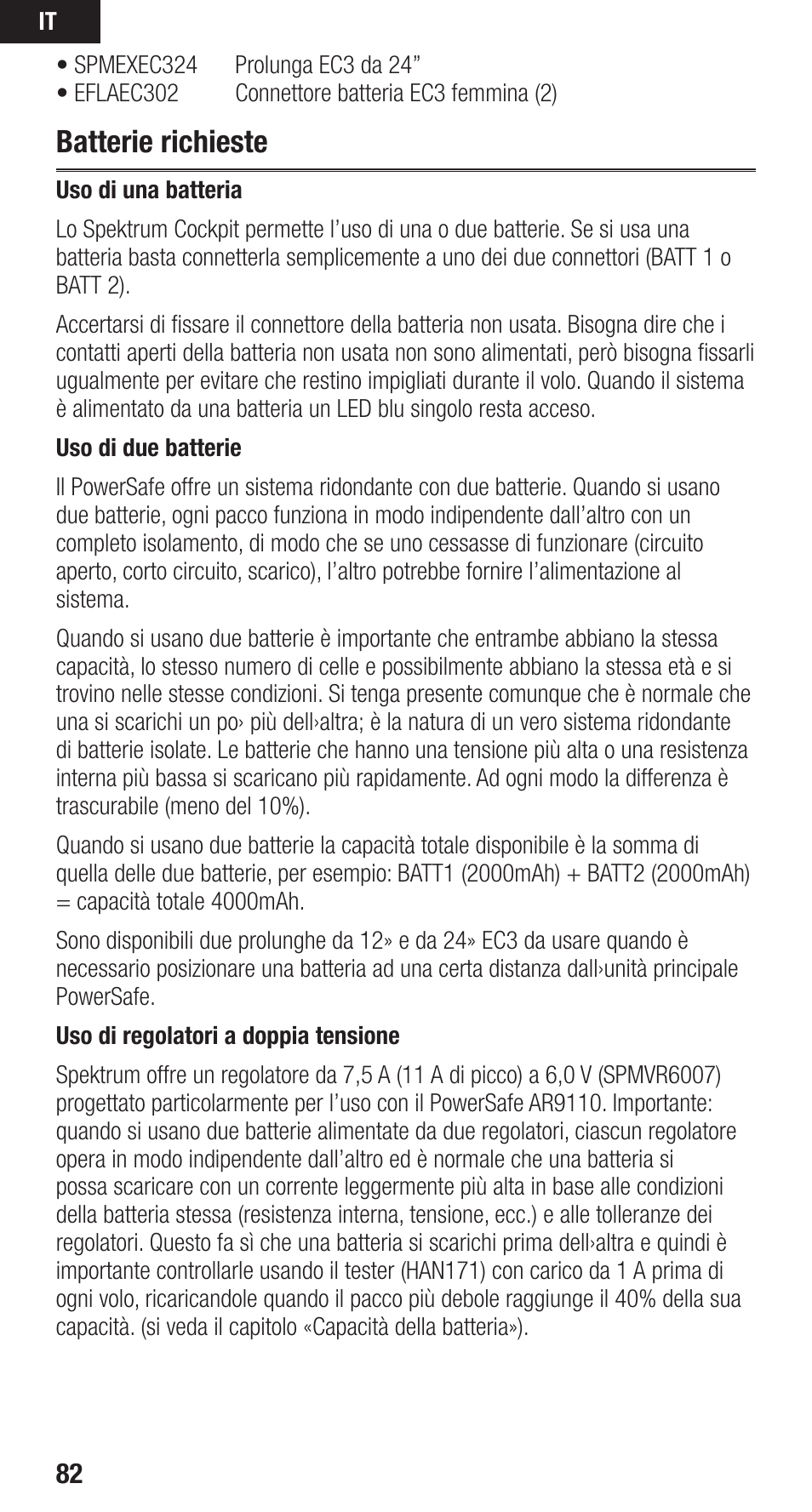 Batterie richieste | Spektrum SPMAR9110 User Manual | Page 82 / 100