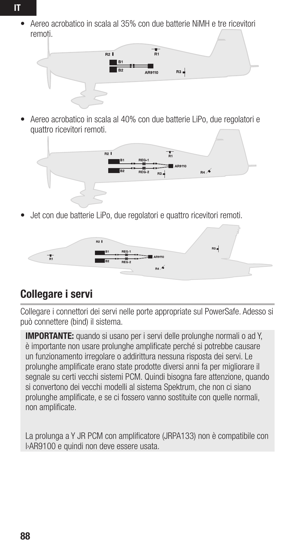 Collegare i servi | Spektrum SPMAR9110 User Manual | Page 88 / 100