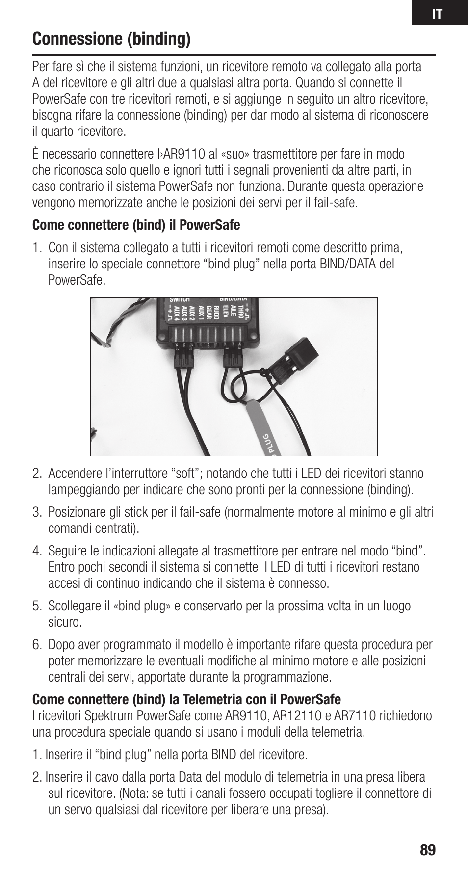 Connessione (binding) | Spektrum SPMAR9110 User Manual | Page 89 / 100