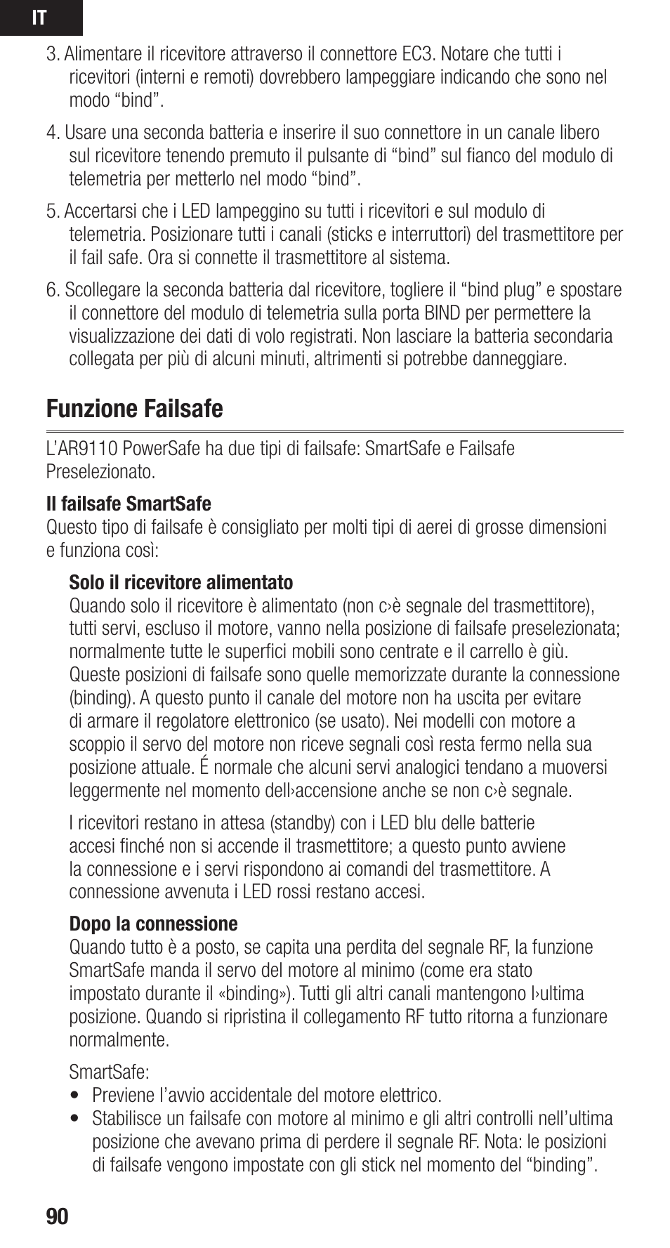 Funzione failsafe | Spektrum SPMAR9110 User Manual | Page 90 / 100