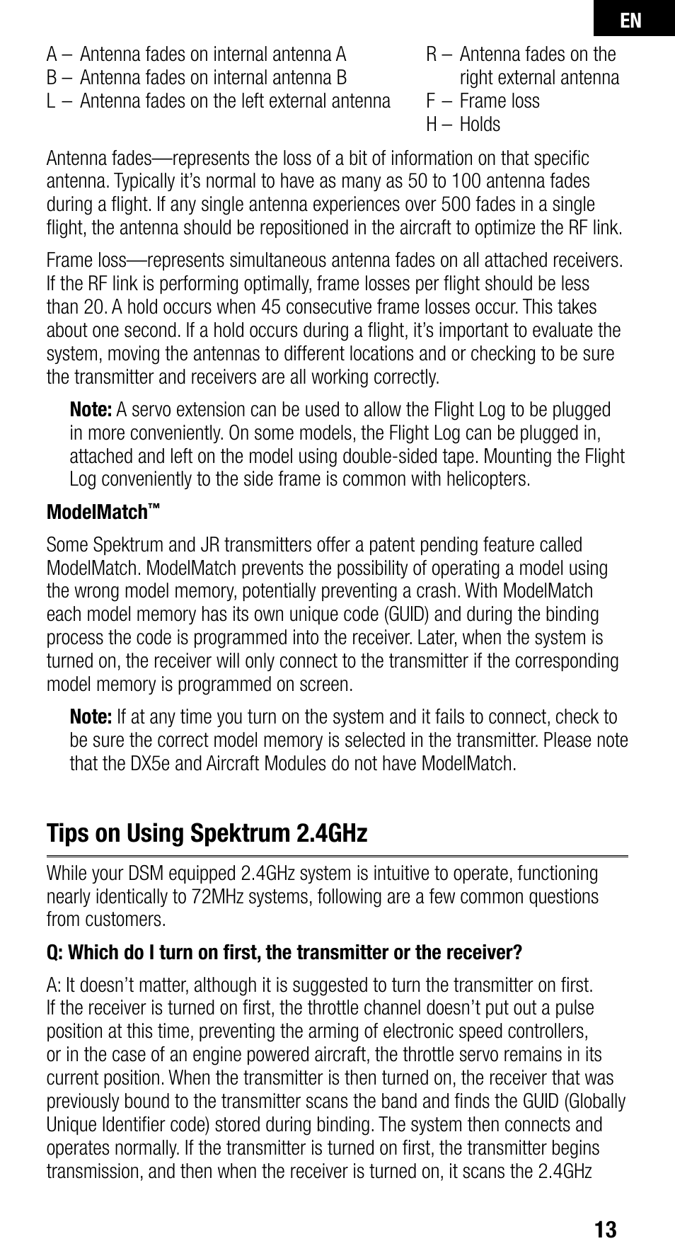Tips on using spektrum 2.4ghz | Spektrum SPMAR9010 User Manual | Page 13 / 72