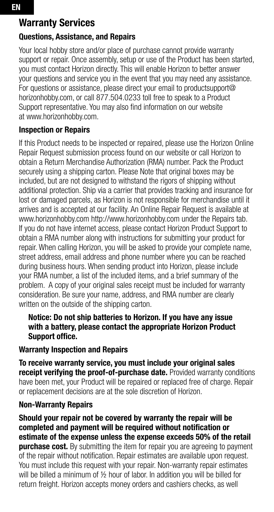 Warranty services | Spektrum SPMAR9010 User Manual | Page 16 / 72