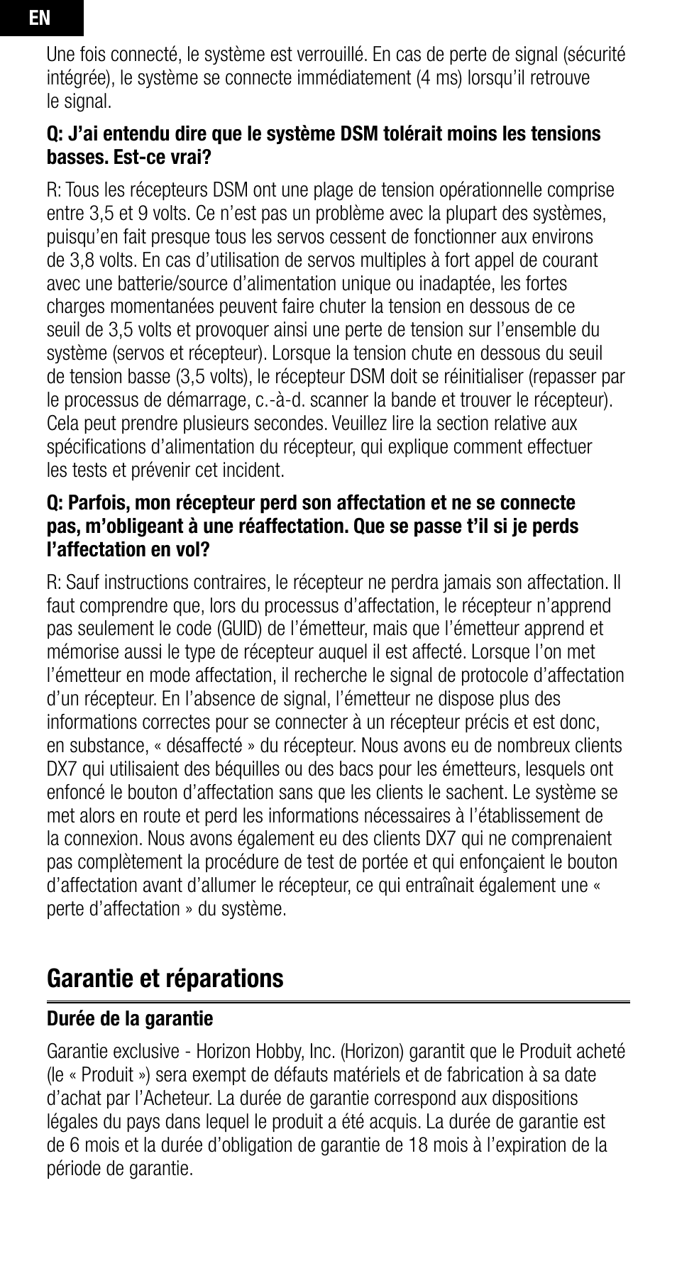 Garantie et réparations | Spektrum SPMAR9010 User Manual | Page 50 / 72