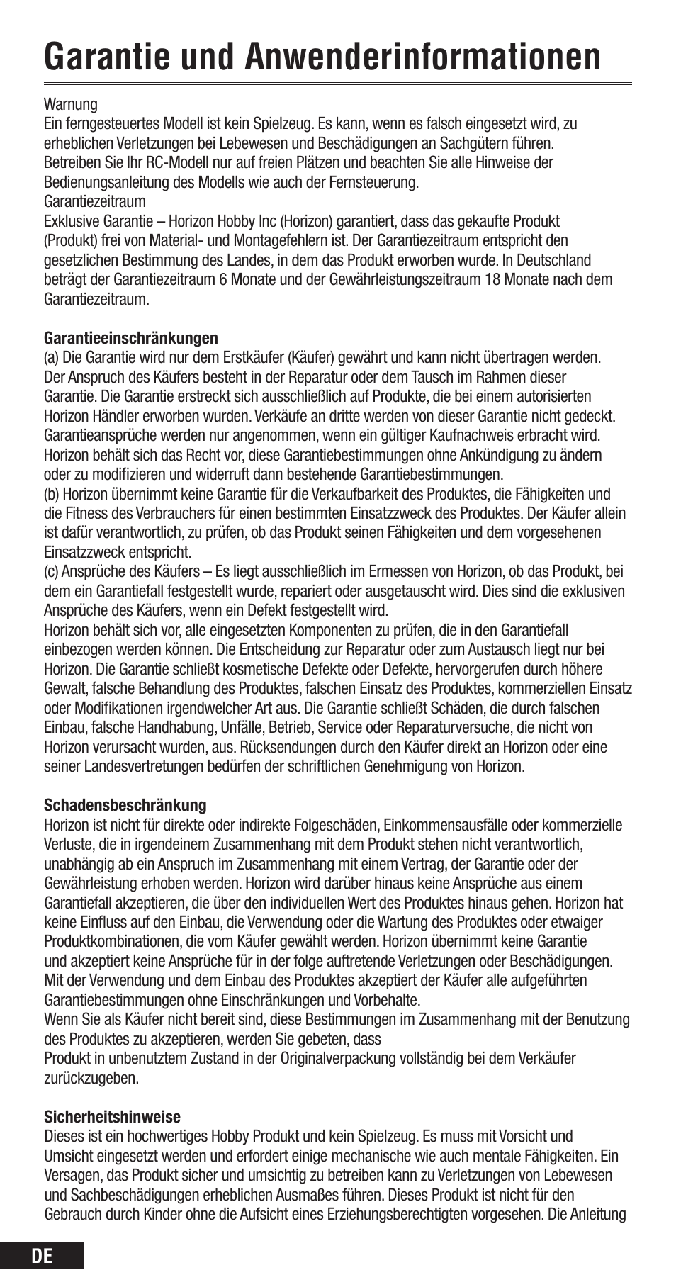 Garantie und anwenderinformationen | Spektrum SPMAR8000 User Manual | Page 20 / 52