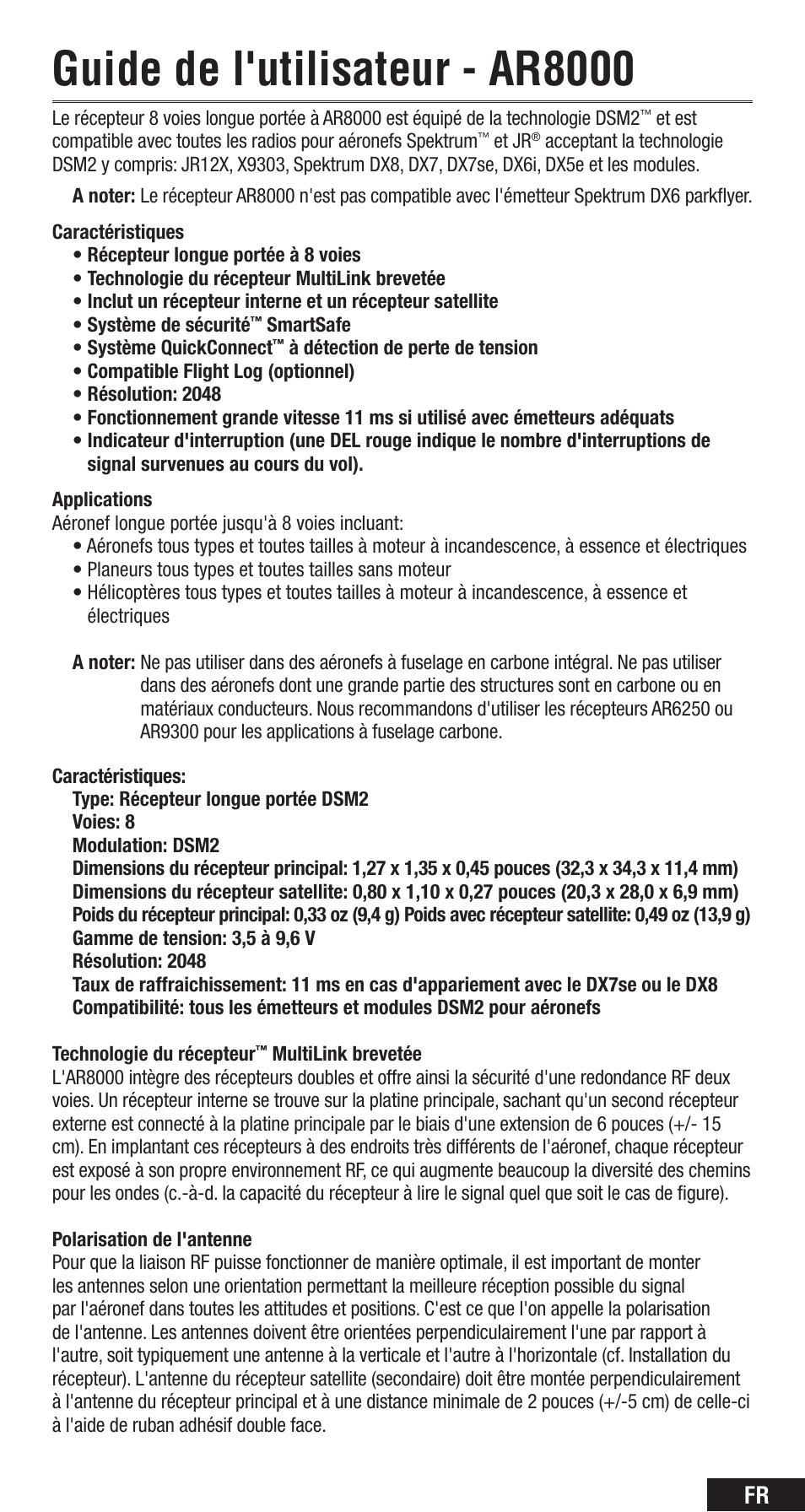 Guide de l'utilisateur - ar8000 | Spektrum SPMAR8000 User Manual | Page 25 / 52