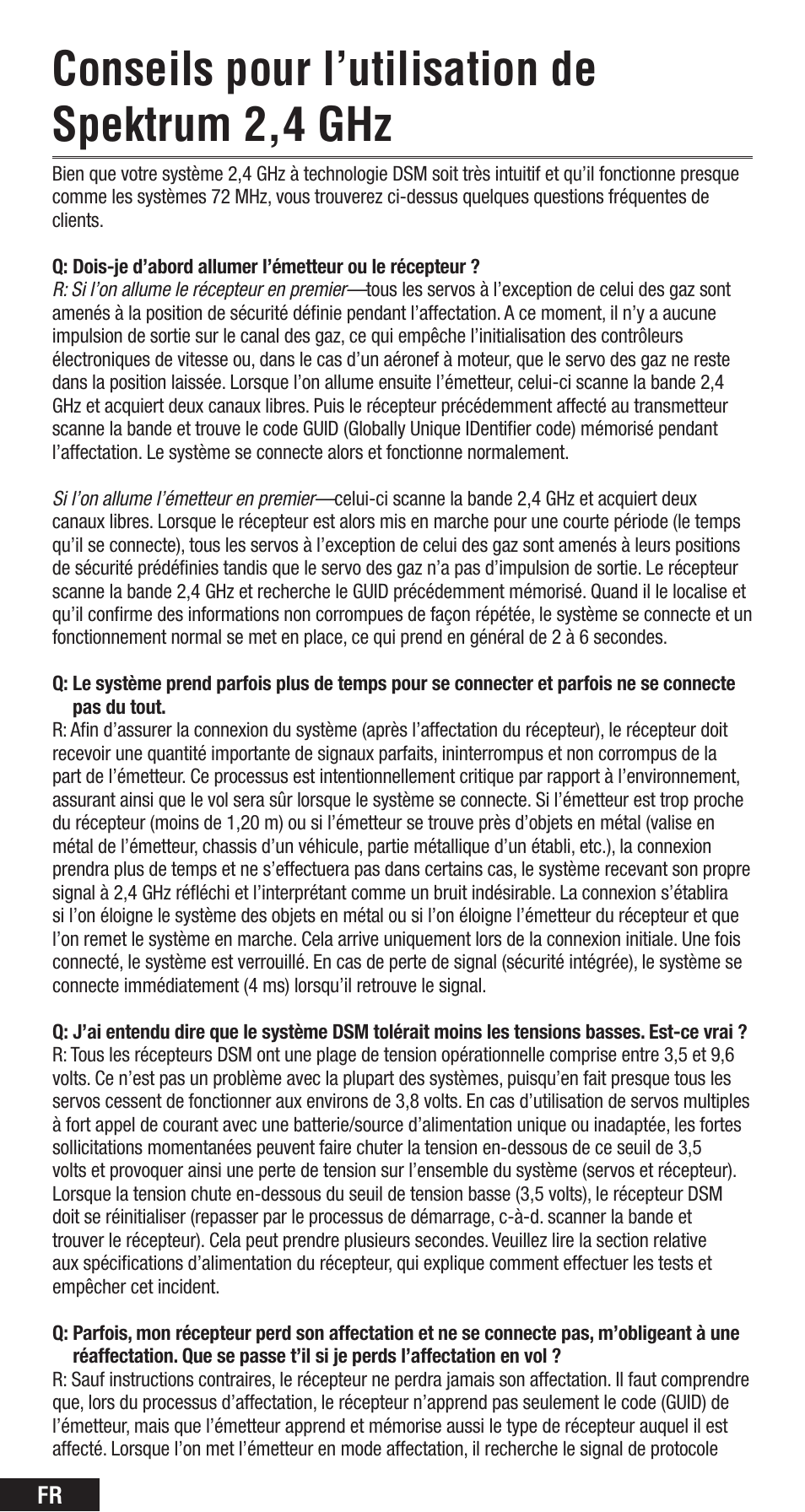 Conseils pour l’utilisation de spektrum 2,4 ghz | Spektrum SPMAR8000 User Manual | Page 32 / 52