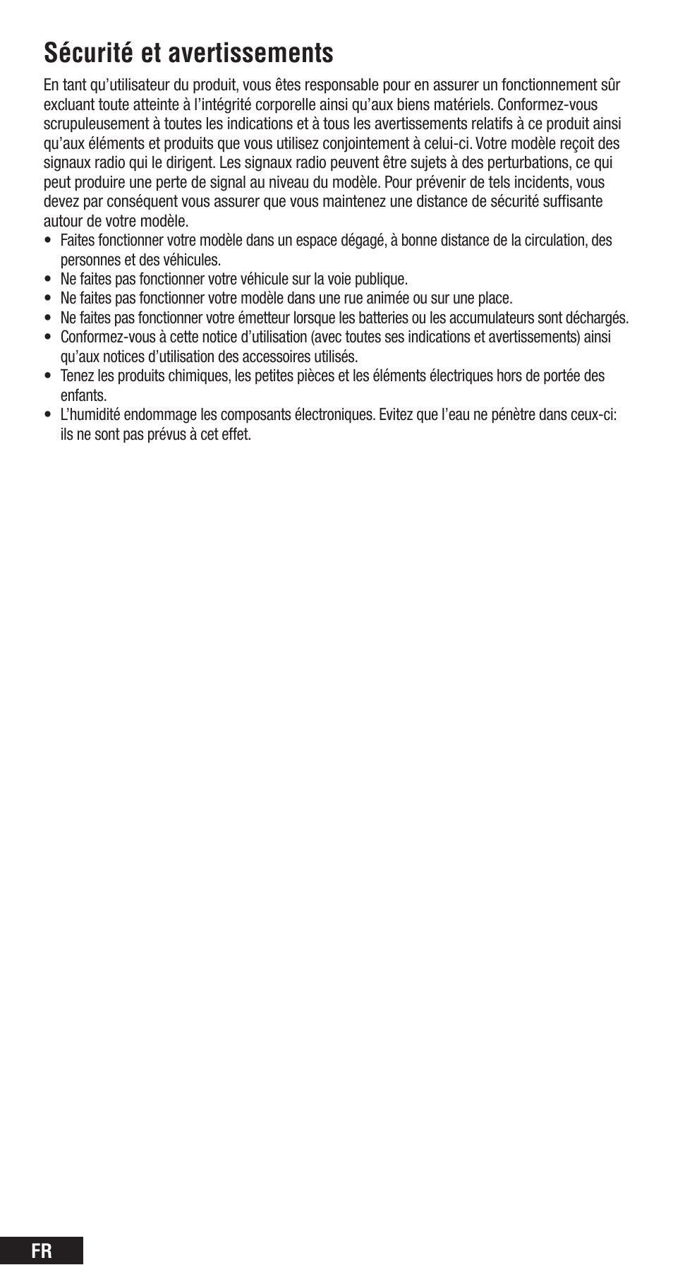 Sécurité et avertissements | Spektrum SPMAR8000 User Manual | Page 36 / 52