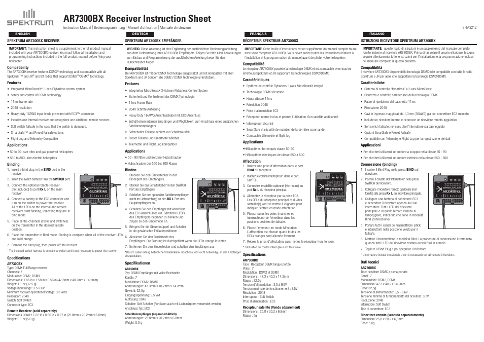 Spektrum SPMAR7300BX User Manual | 2 pages
