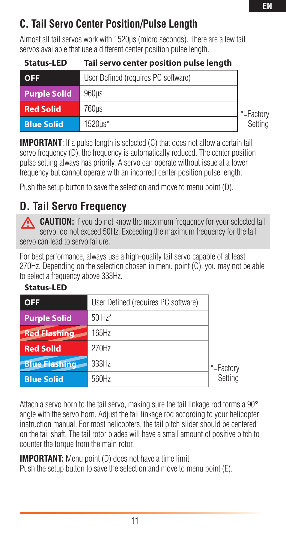 C. tail servo center position/pulse length, D. tail servo frequency | Spektrum SPMAR7200BX User Manual | Page 11 / 38