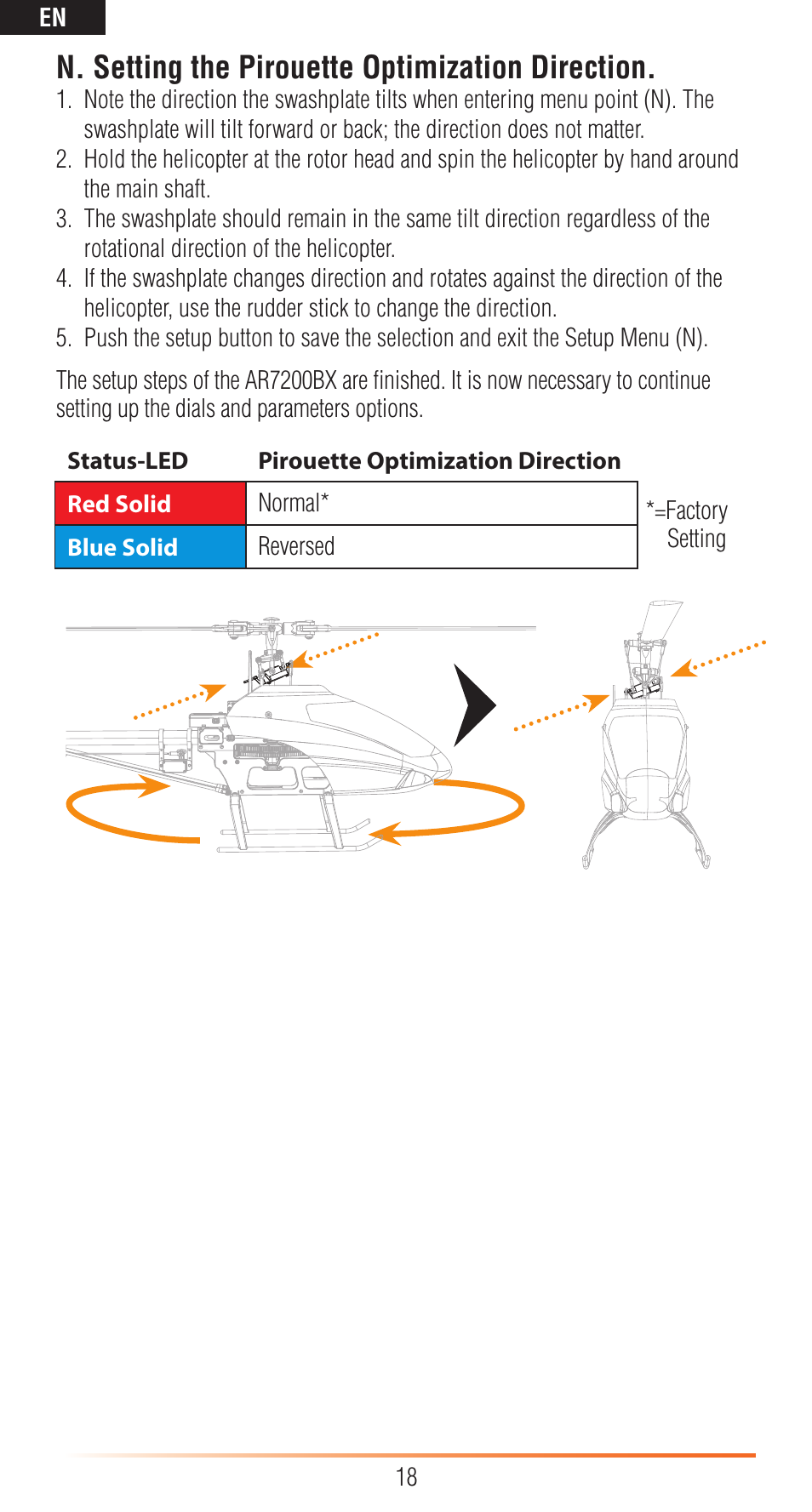 N. setting the pirouette optimization direction | Spektrum SPMAR7200BX User Manual | Page 18 / 38