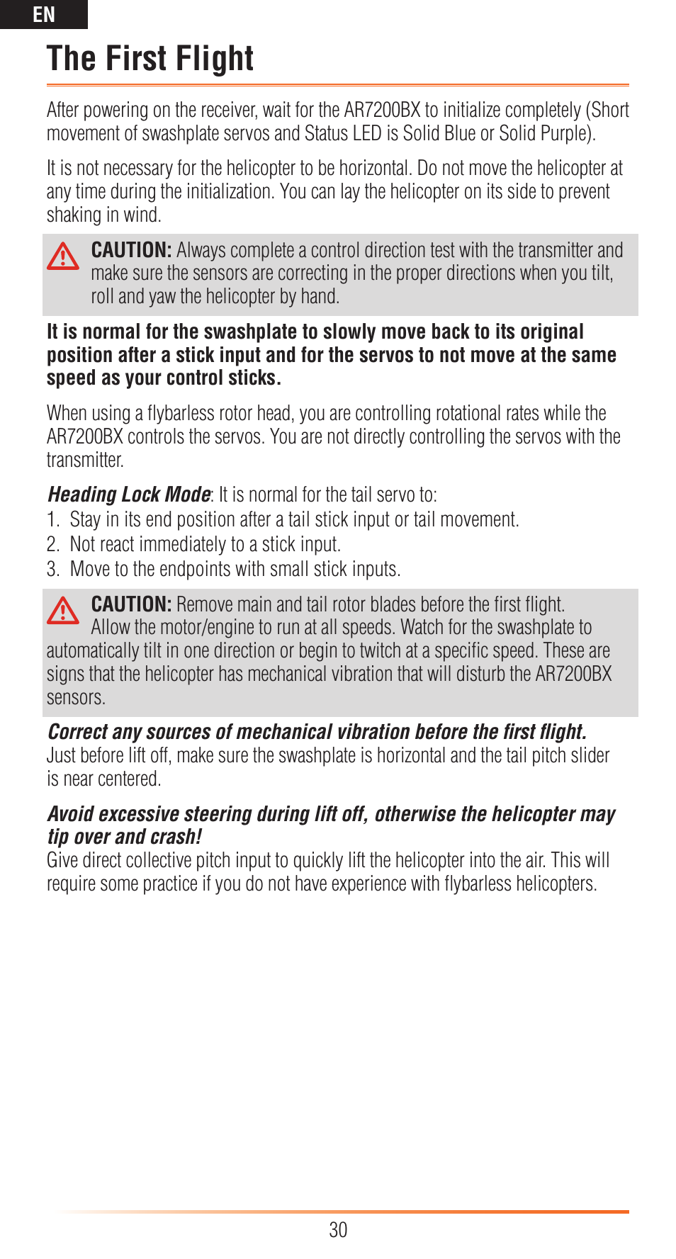 The first flight | Spektrum SPMAR7200BX User Manual | Page 30 / 38