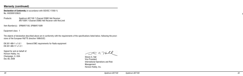 Warranty (continued) | Spektrum SPMAR7100 User Manual | Page 16 / 16
