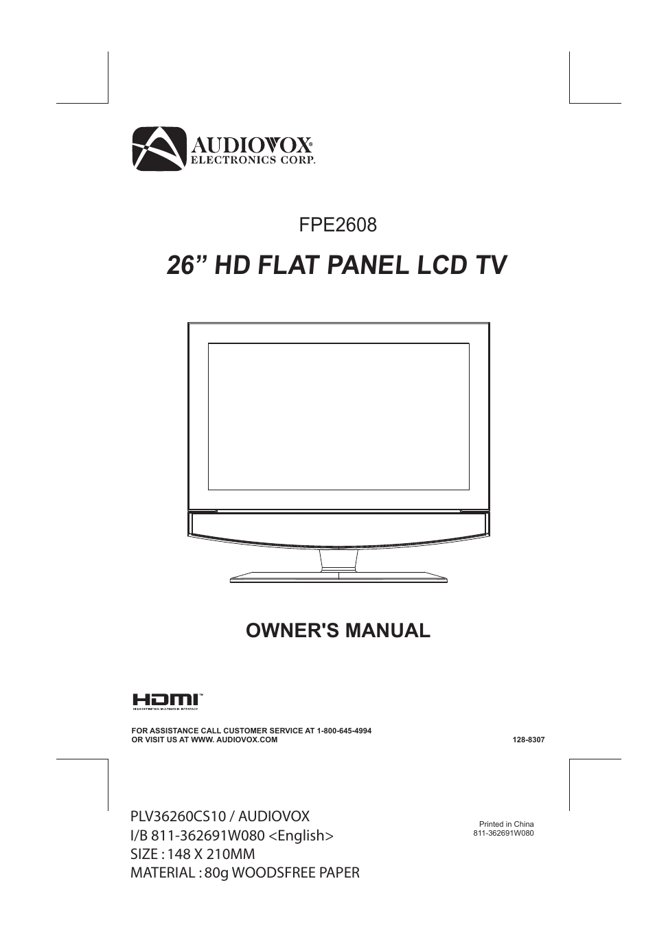 Audiovox FPE2608 User Manual | 22 pages
