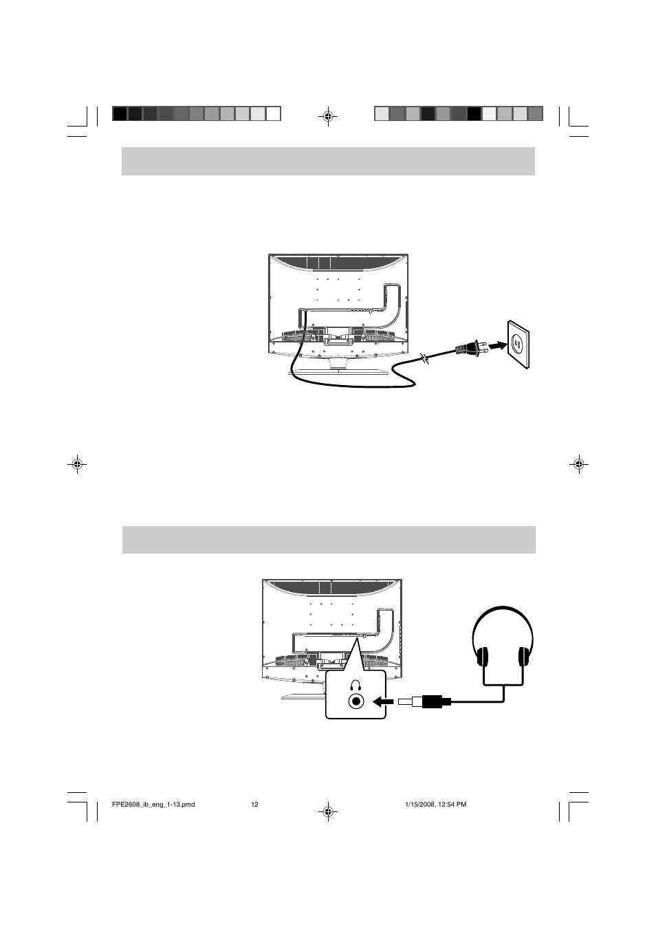 Connections using headphones | Audiovox FPE2608 User Manual | Page 13 / 22