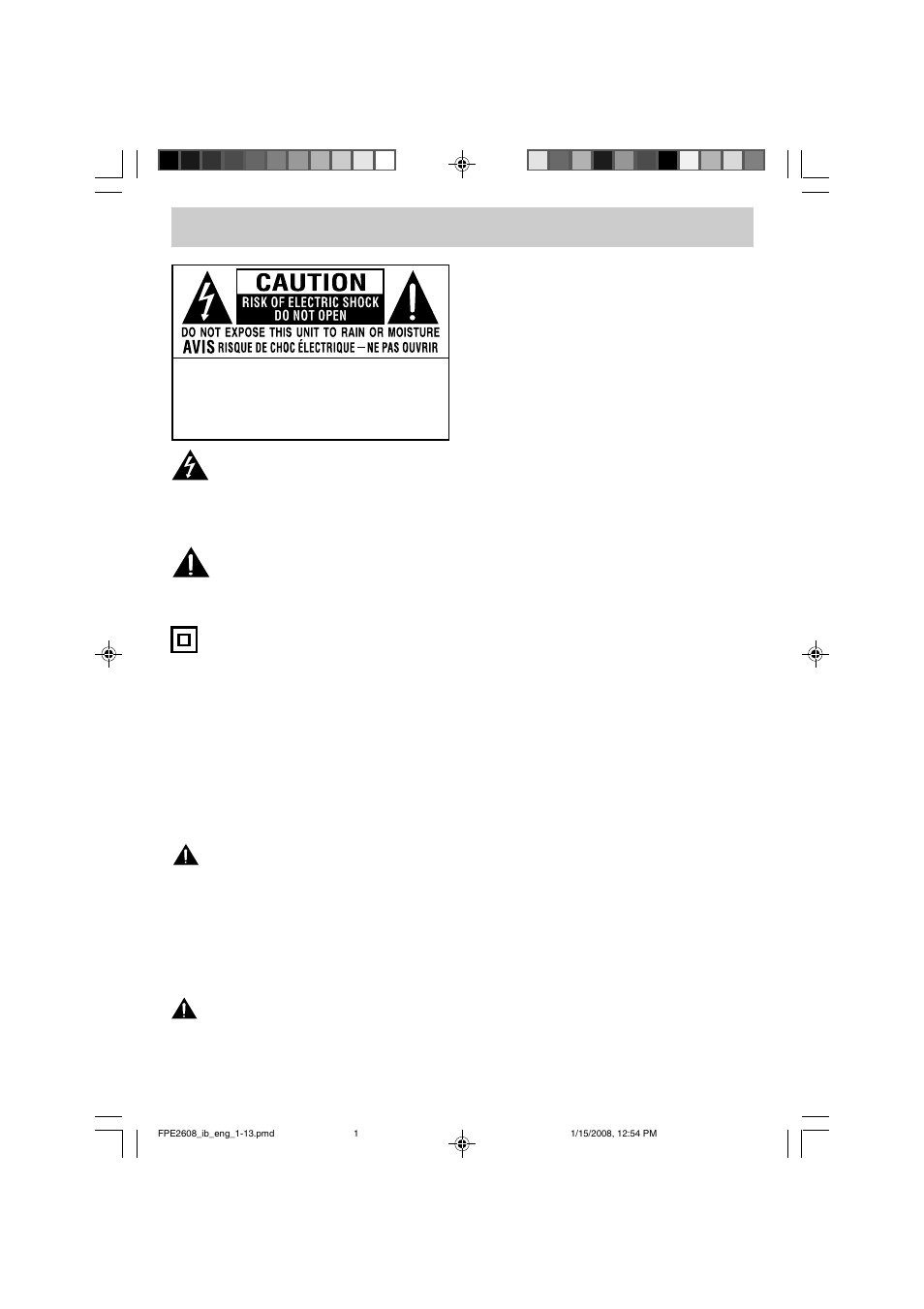 Safety precautions, Placement information, Safety information | Condensation information, Rating plate location, Fcc statements | Audiovox FPE2608 User Manual | Page 2 / 22