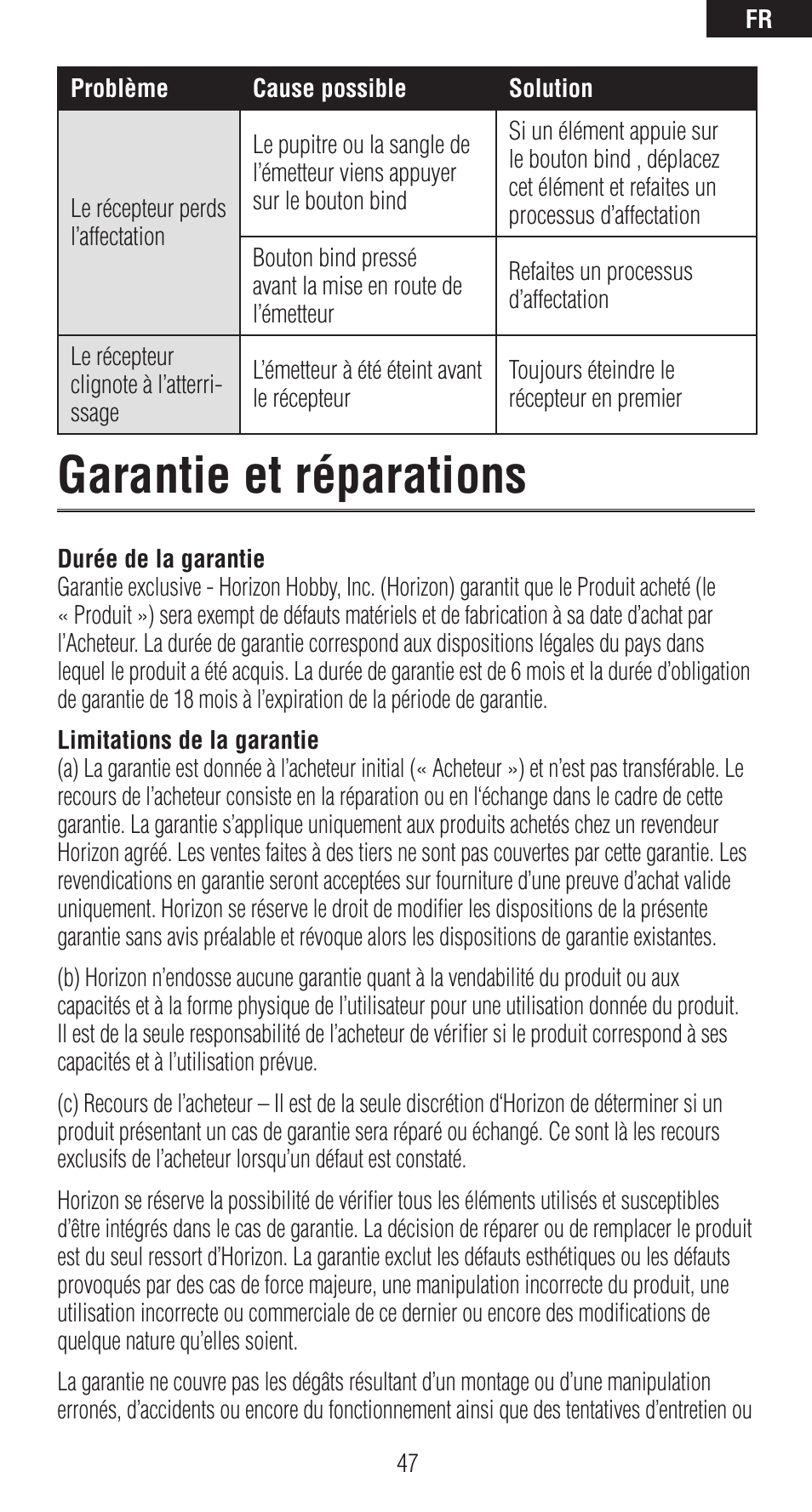 Garantie et réparations | Spektrum SPMAR6410T User Manual | Page 48 / 69