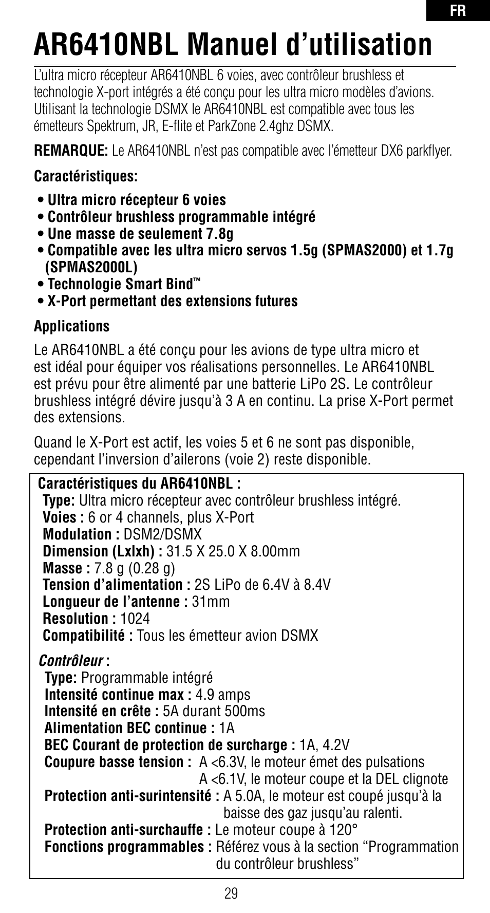 Ar6410nbl manuel d’utilisation | Spektrum SPMAR6410NBL User Manual | Page 31 / 56