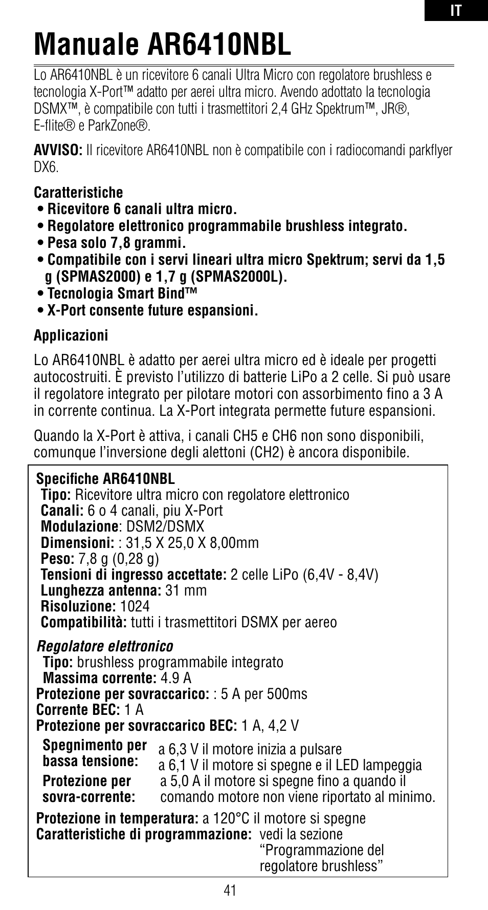 Manuale ar6410nbl | Spektrum SPMAR6410NBL User Manual | Page 43 / 56