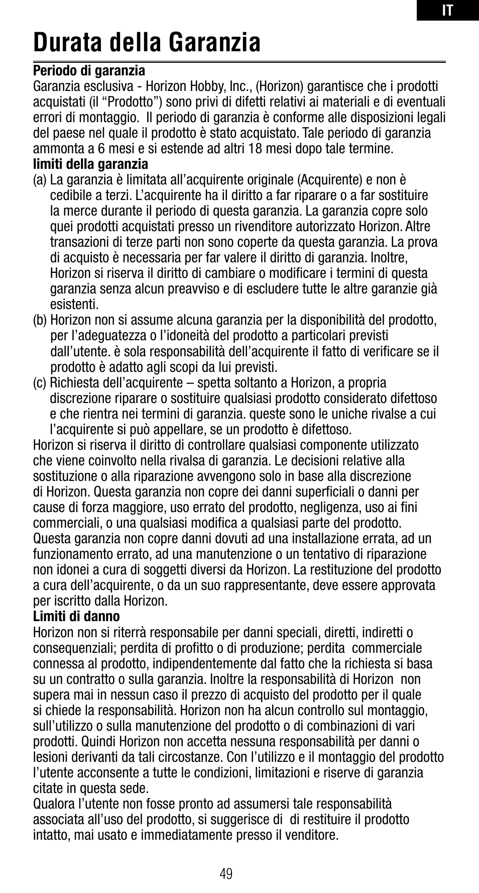 Durata della garanzia | Spektrum SPMAR6410NBL User Manual | Page 51 / 56