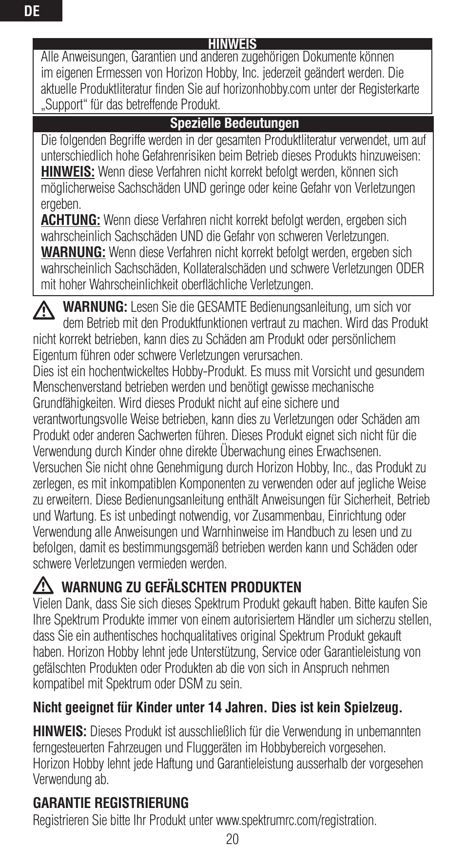 Spektrum SPMAR6410LBL User Manual | Page 20 / 76