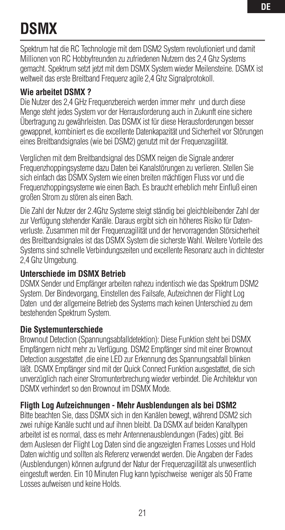 Dsmx | Spektrum SPMAR6410LBL User Manual | Page 21 / 76