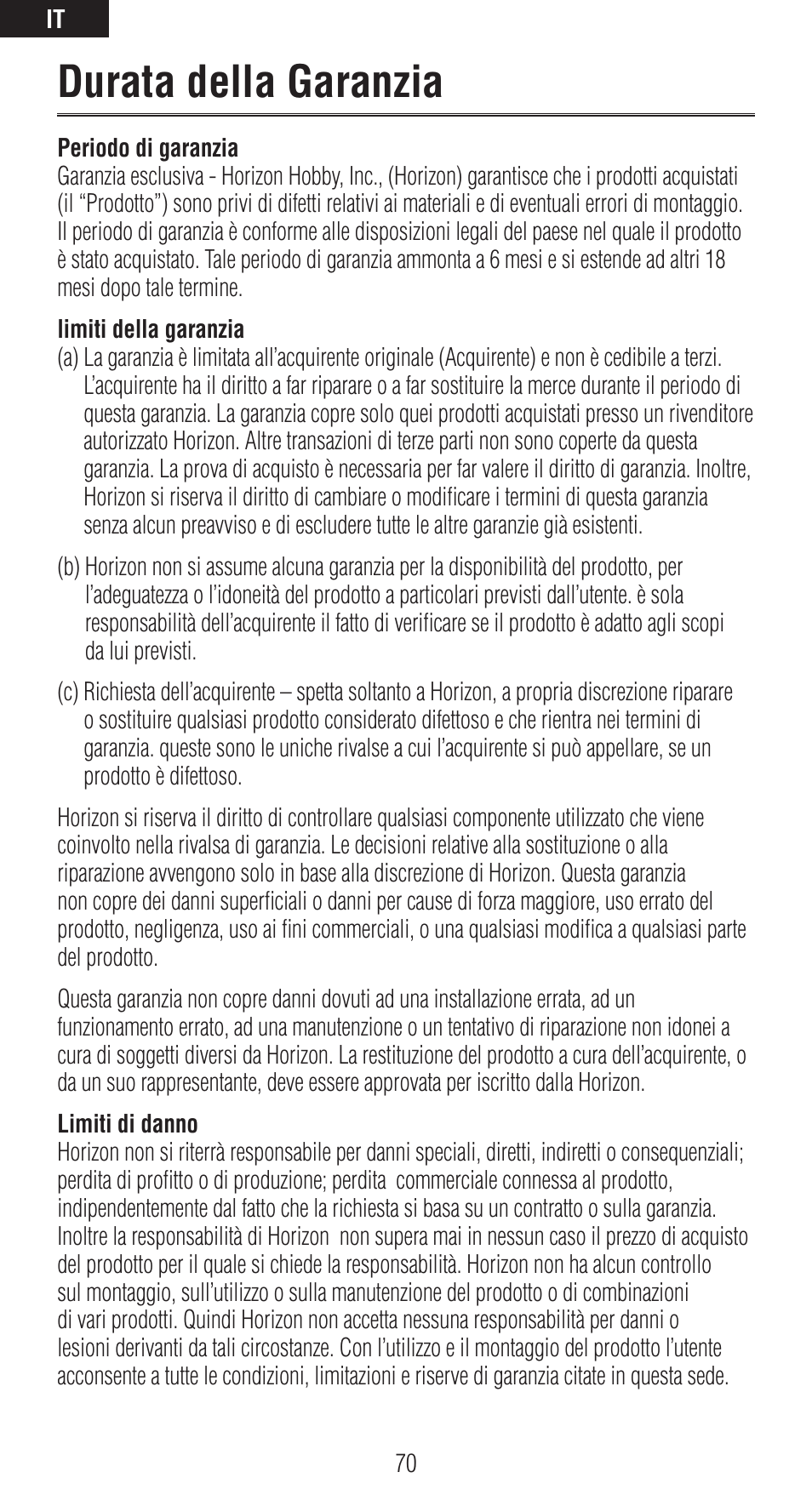 Durata della garanzia | Spektrum SPMAR6410LBL User Manual | Page 70 / 76