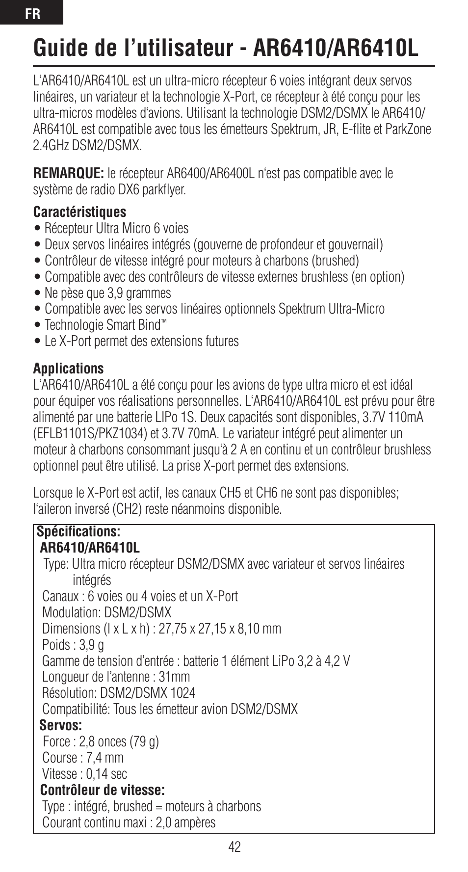 Spektrum SPMAR6410 User Manual | Page 42 / 72