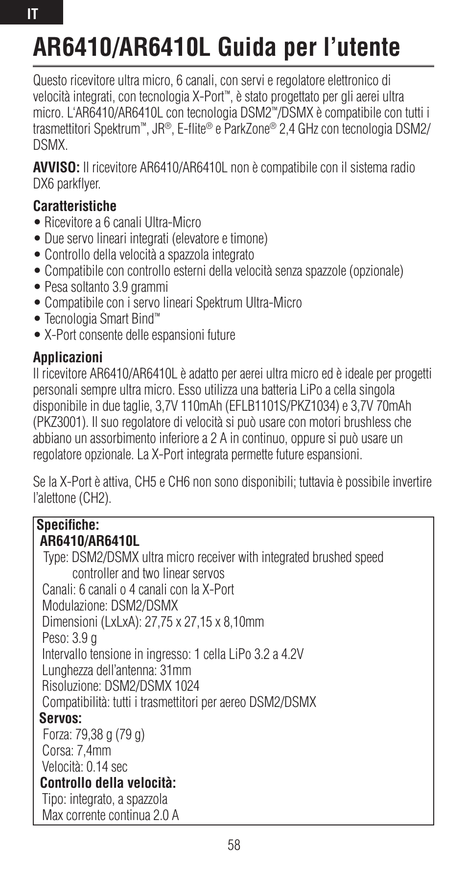 Spektrum SPMAR6410 User Manual | Page 58 / 72